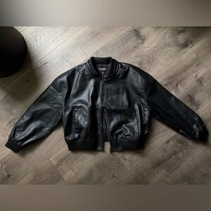 Steve Madden Zephyra Black Faux Leather Bomber Jacket